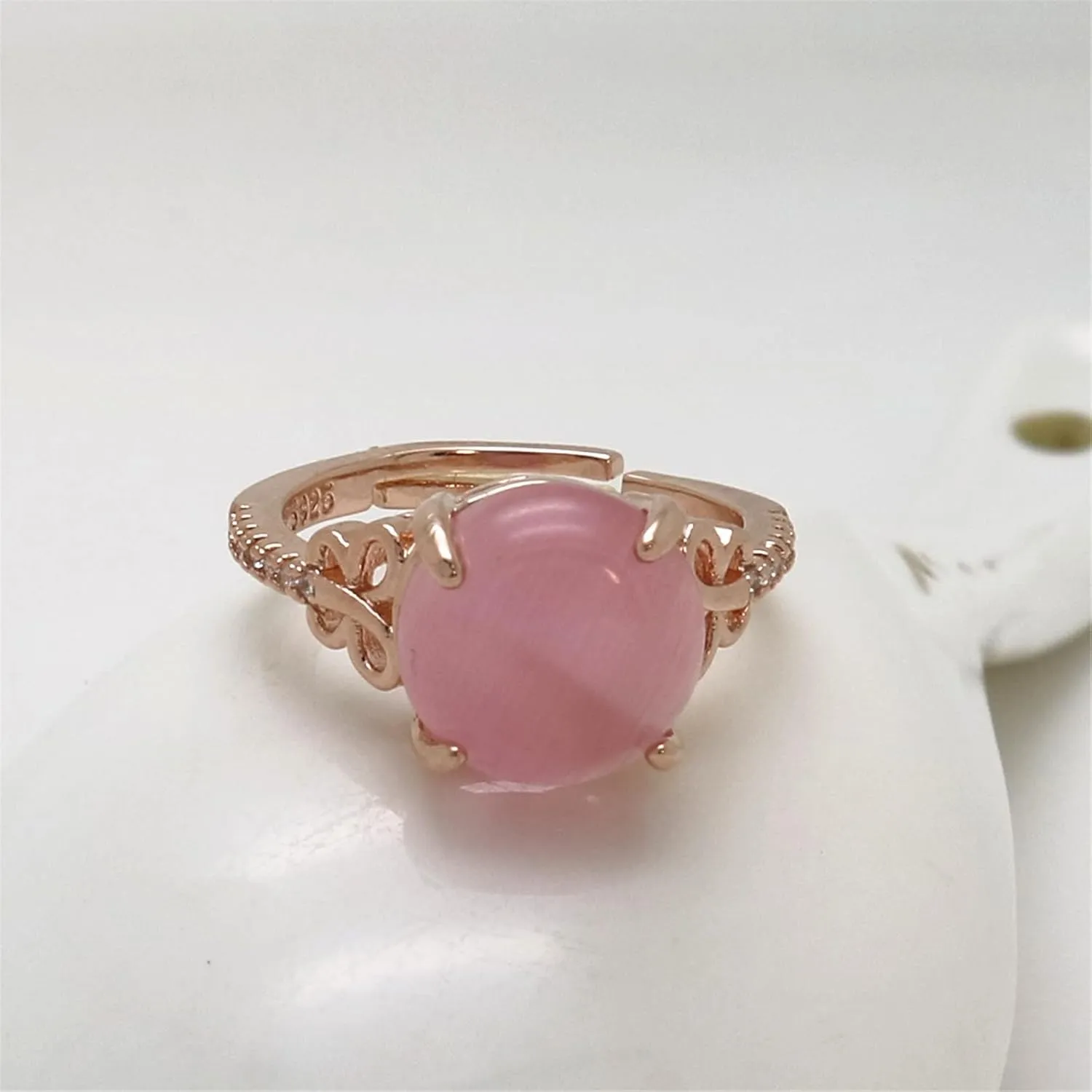 Pink Gemstone Butterfly Ring for Women Minimalist Design Elegant Jewelry Adjustable Ring