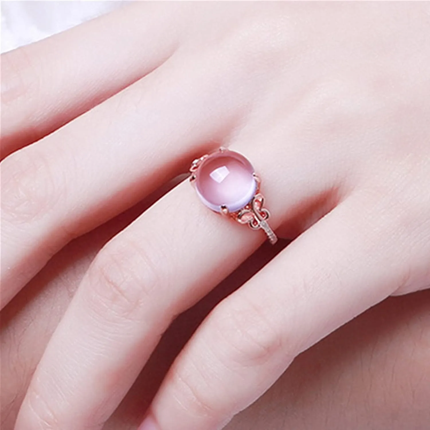 Pink Gemstone Butterfly Ring for Women Minimalist Design Elegant Jewelry Adjustable Ring