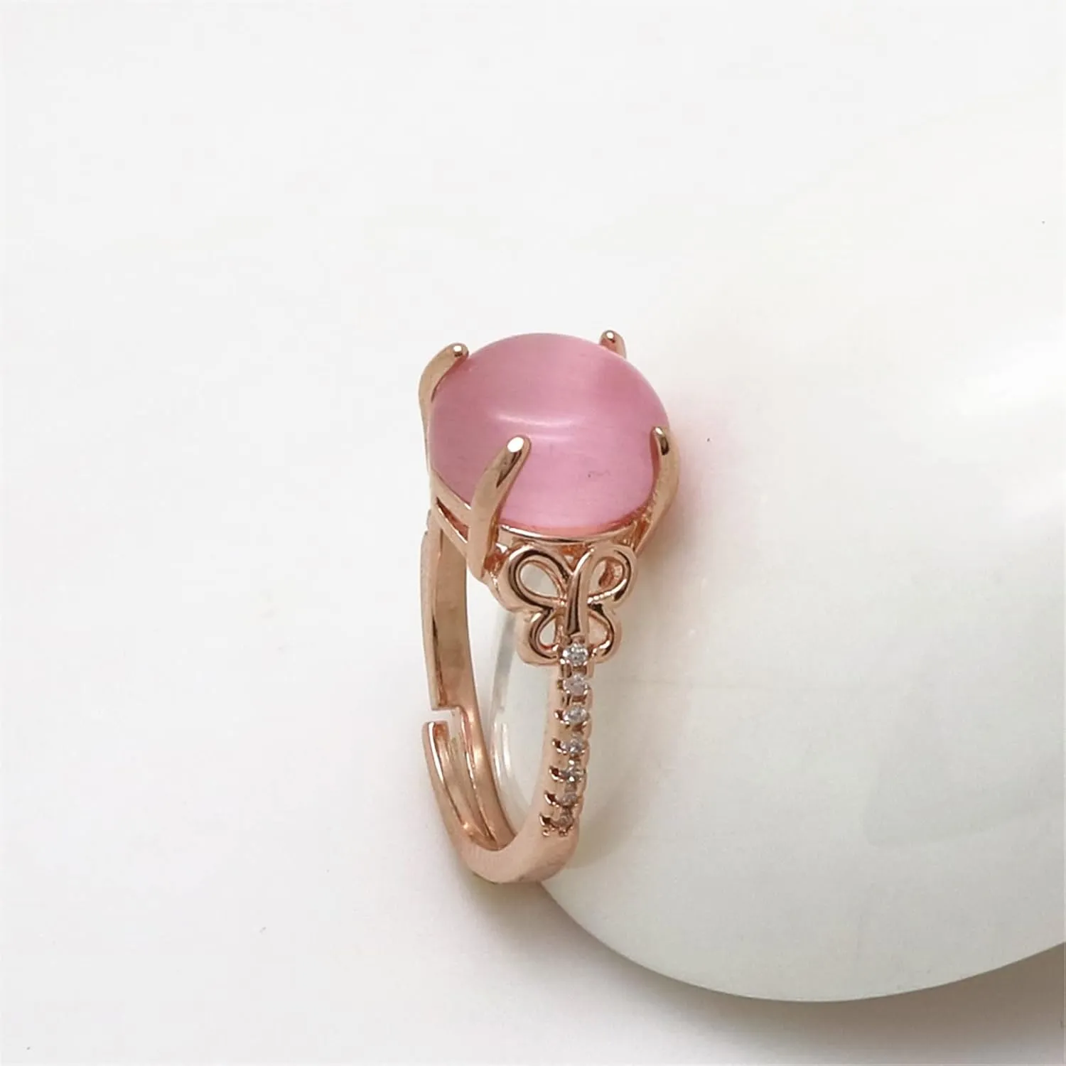 Pink Gemstone Butterfly Ring for Women Minimalist Design Elegant Jewelry Adjustable Ring