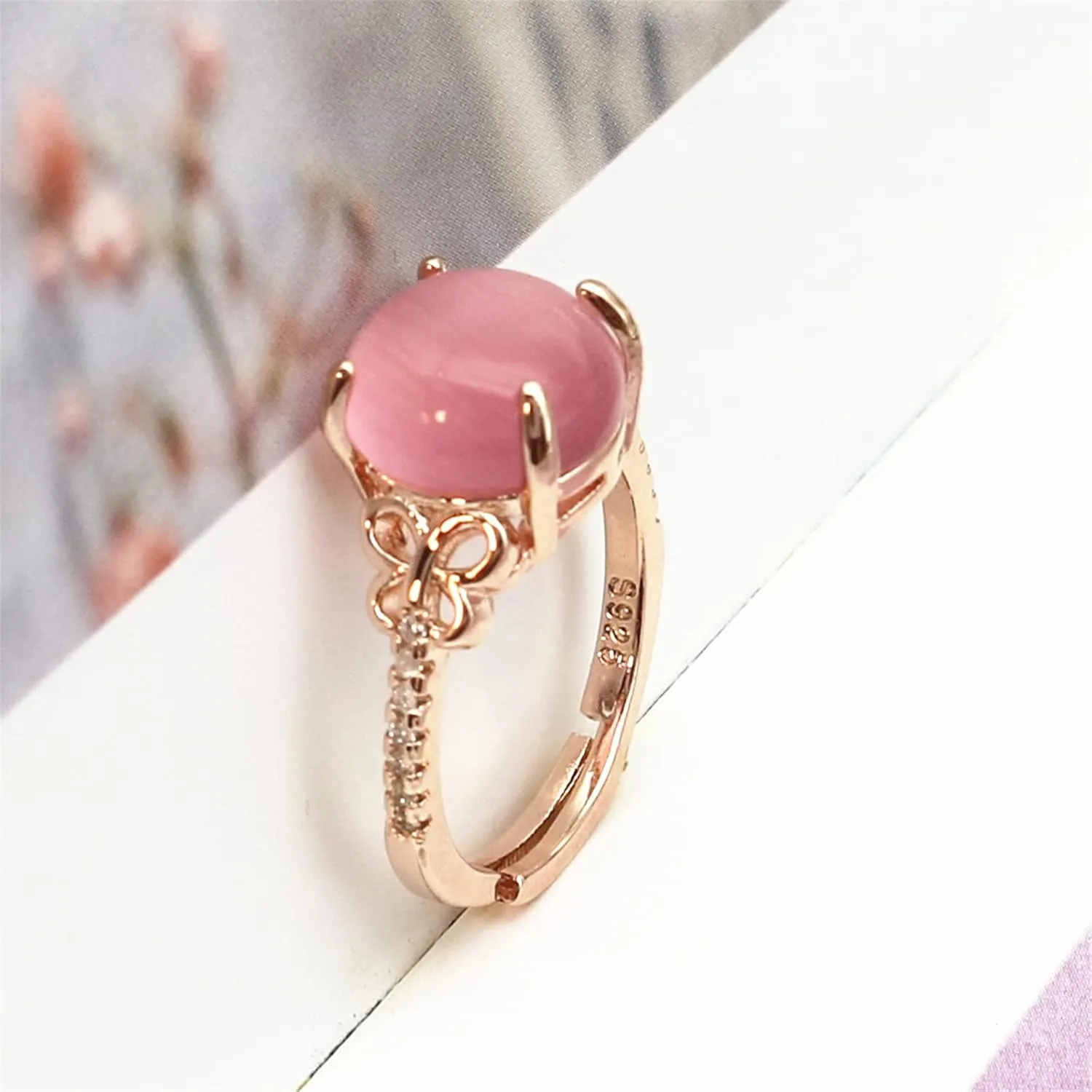 Pink Gemstone Butterfly Ring for Women Minimalist Design Elegant Jewelry Adjustable Ring