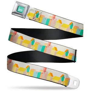 Pixar LUCA Text Logo Full Color Turquoise/White Seatbelt Belt - Luca Italian Riviera Village White/Multi Color Webbing