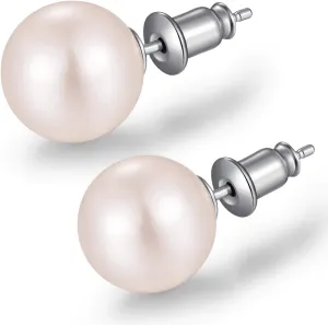 Platinum-Plated Pearl Stud Earrings for Women 925 Sterling Silver Pearl Earrings 6MM 8MM 10MM Pearl Jewelry for Women