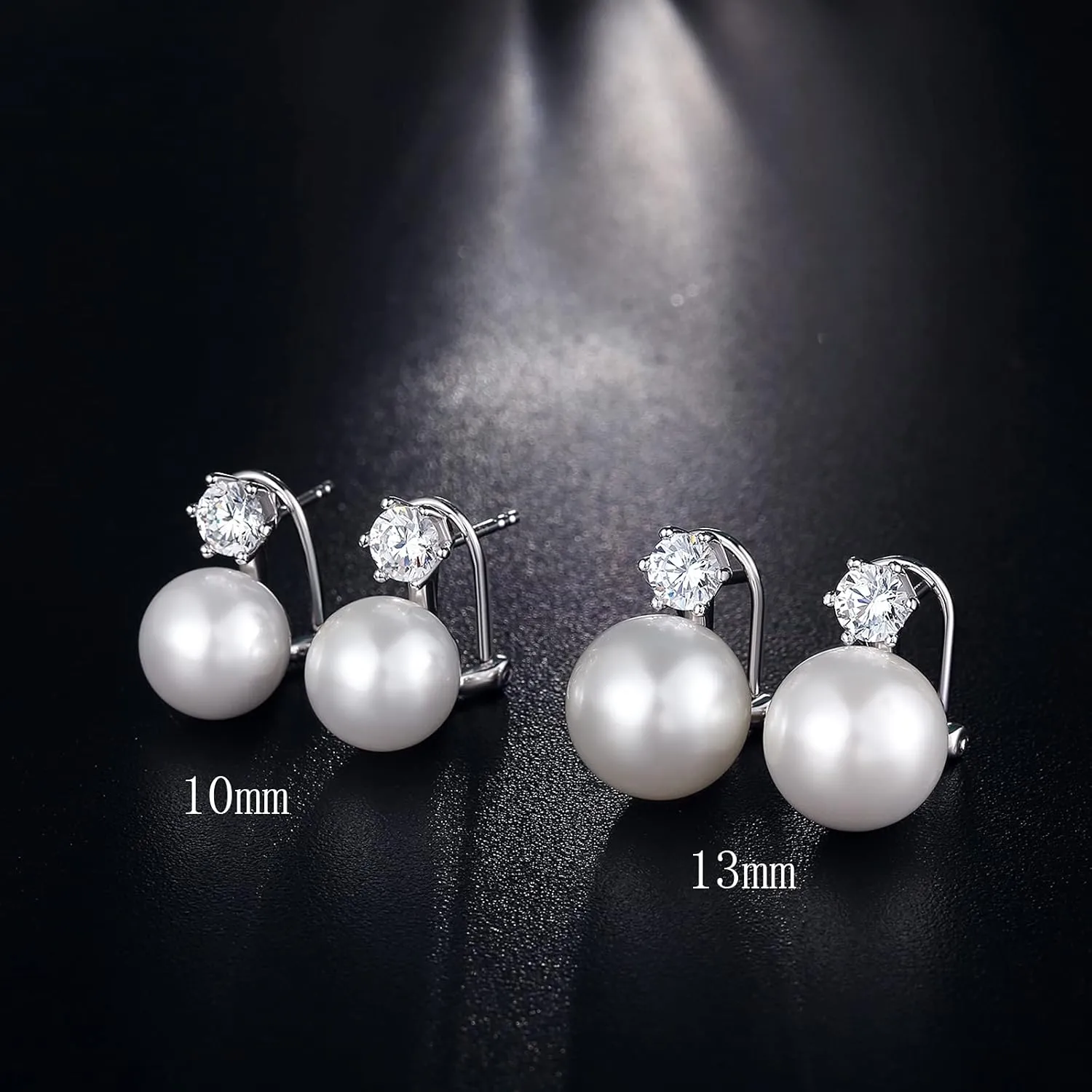 Platinum-Plated Pearl Stud Earrings - Sterling Silver & Diamond Dangle Earrings