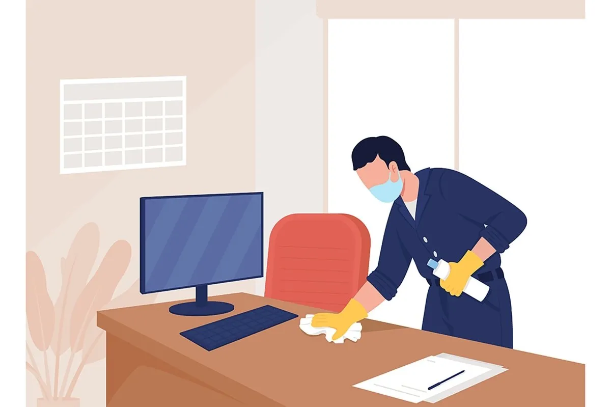 Post covid safety flat color vector illustration set