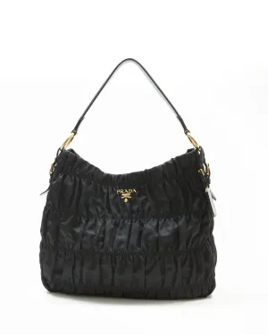 Prada Black Nylon Tessuto Gauffre Shoulder Hobo Bag