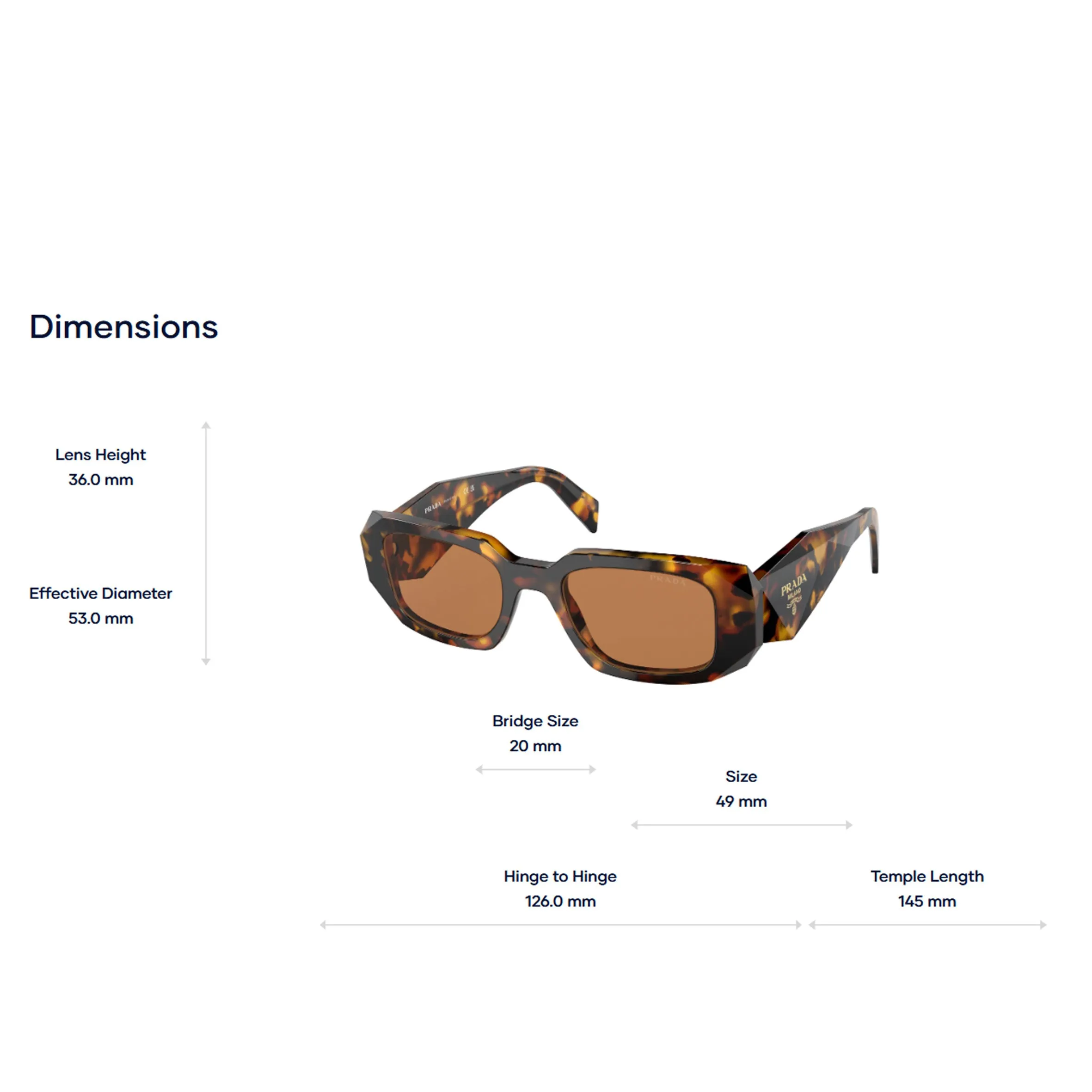 PRADA PR017WS Symbole Rectangular Sunglasses, Honey Tortoise