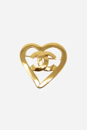 Pre-Owned CHANEL 1995 CC Logo Heart Brooch Gold-Plated