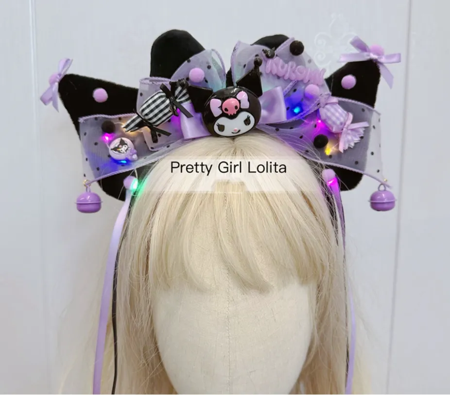 Pretty Girl Lolita~Purple Black Cartoon Kulomi~Kid Lolita Accessory Clips and Cane