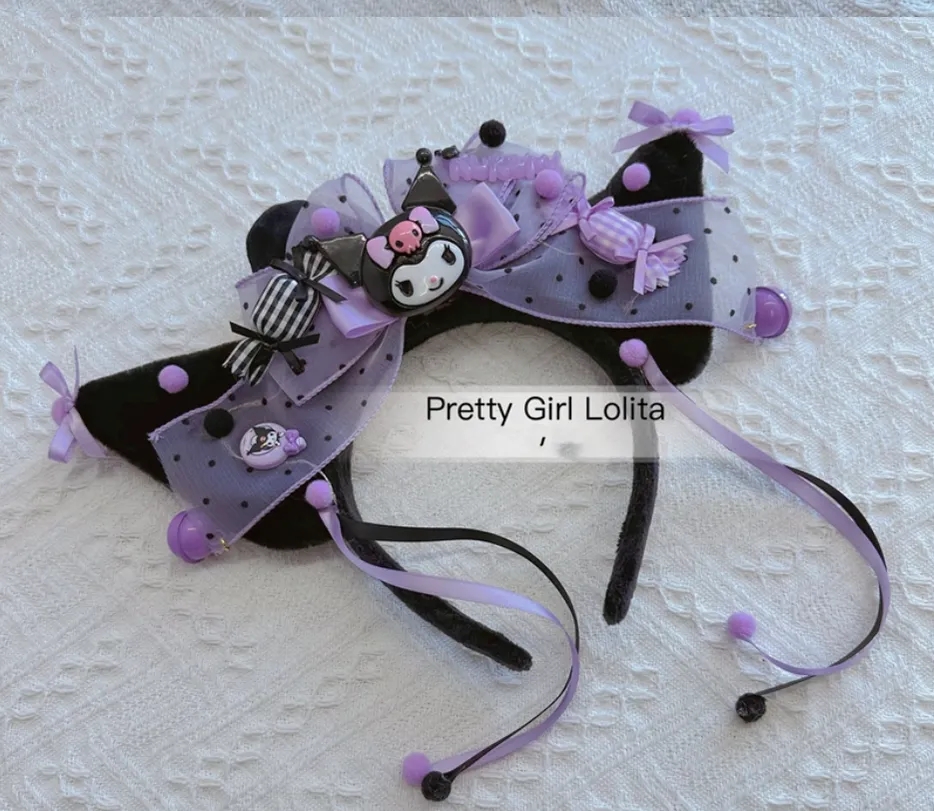 Pretty Girl Lolita~Purple Black Cartoon Kulomi~Kid Lolita Accessory Clips and Cane