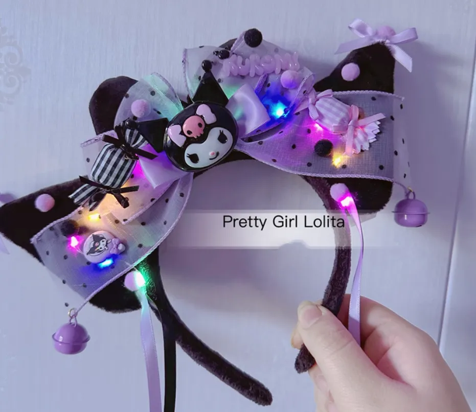 Pretty Girl Lolita~Purple Black Cartoon Kulomi~Kid Lolita Accessory Clips and Cane