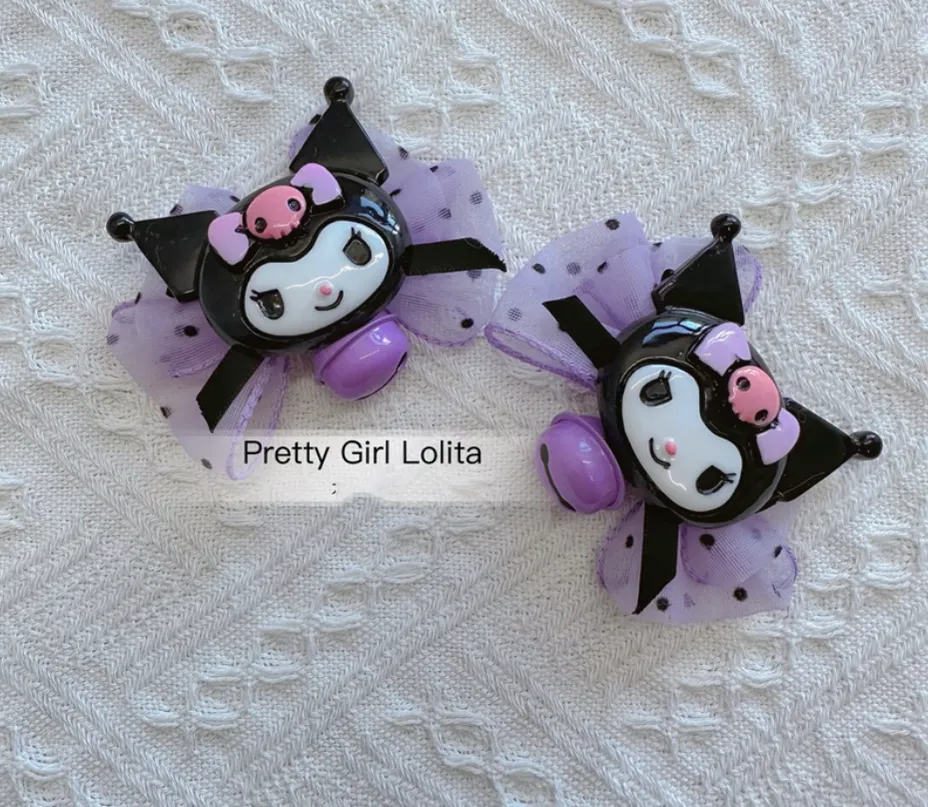 Pretty Girl Lolita~Purple Black Cartoon Kulomi~Kid Lolita Accessory Clips and Cane