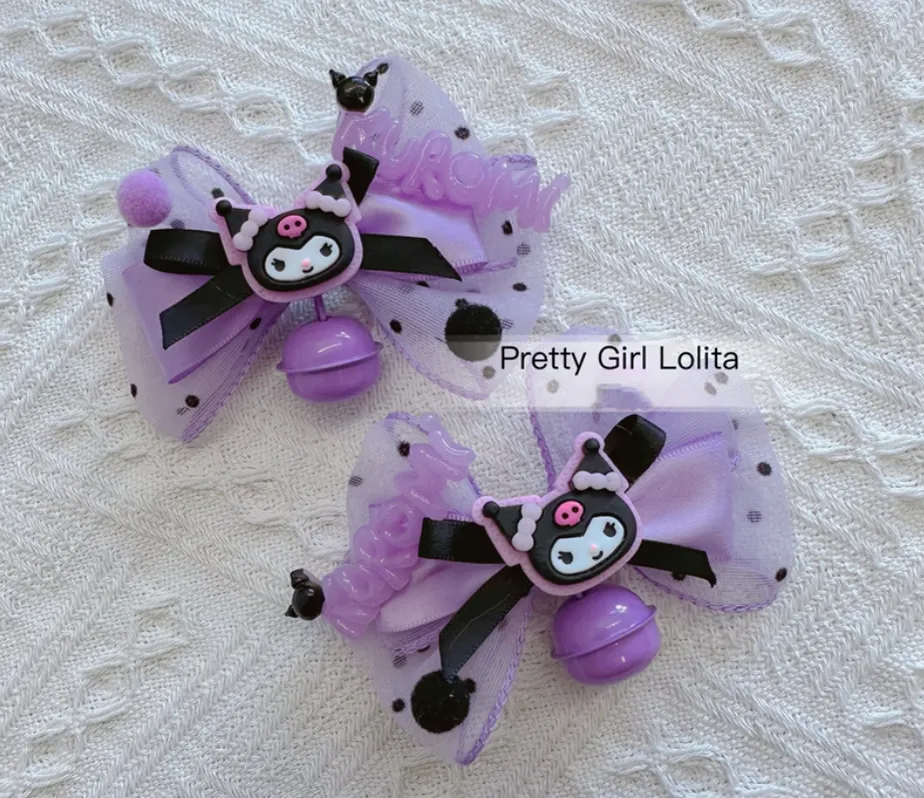 Pretty Girl Lolita~Purple Black Cartoon Kulomi~Kid Lolita Accessory Clips and Cane