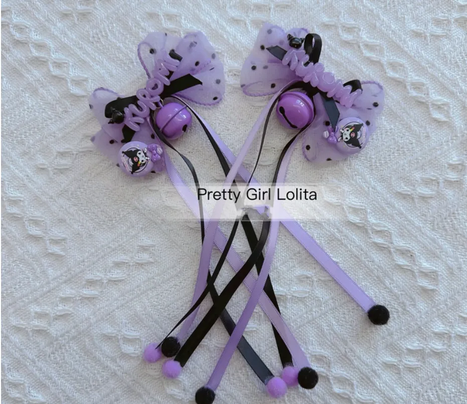 Pretty Girl Lolita~Purple Black Cartoon Kulomi~Kid Lolita Accessory Clips and Cane