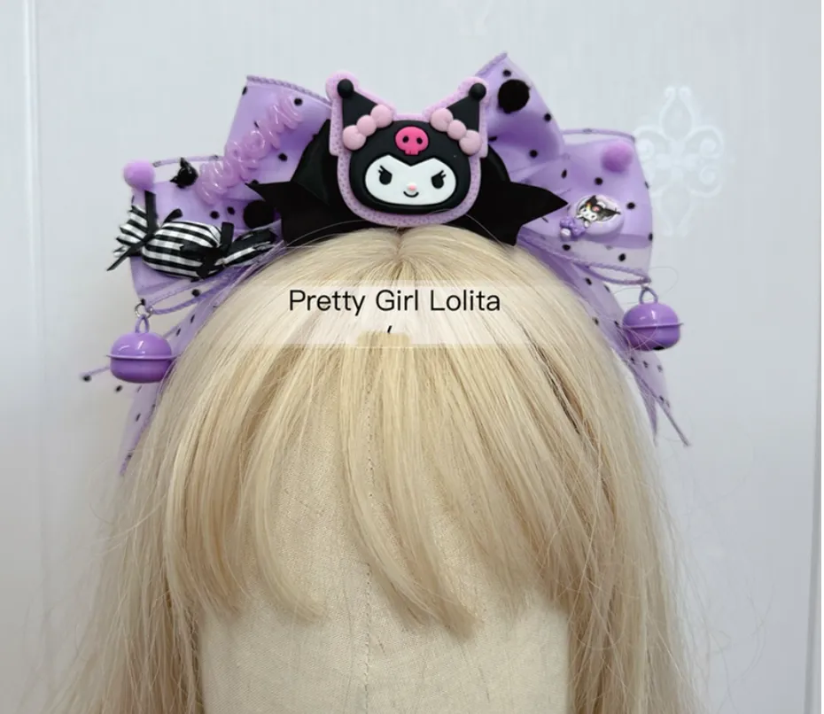 Pretty Girl Lolita~Purple Black Cartoon Kulomi~Kid Lolita Accessory Clips and Cane