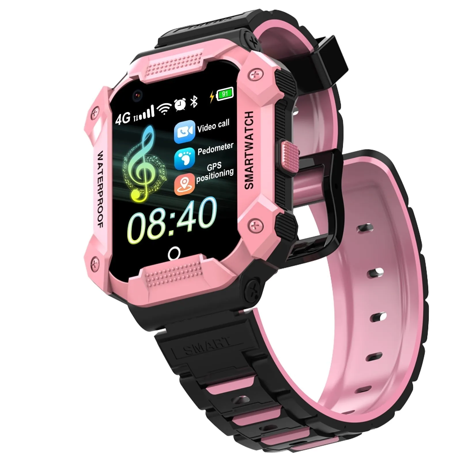 PTHTECHUS S07 Smart Watch for Boys Girls Smartwatch for Kids with 4G SIM GPS Video Call Pedometer MP3 Flashlights Calculator Alarm Clock Children Touch Screen Black