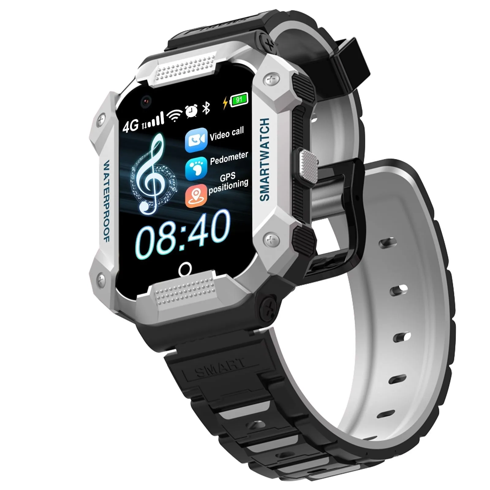 PTHTECHUS S07 Smart Watch for Boys Girls Smartwatch for Kids with 4G SIM GPS Video Call Pedometer MP3 Flashlights Calculator Alarm Clock Children Touch Screen Black