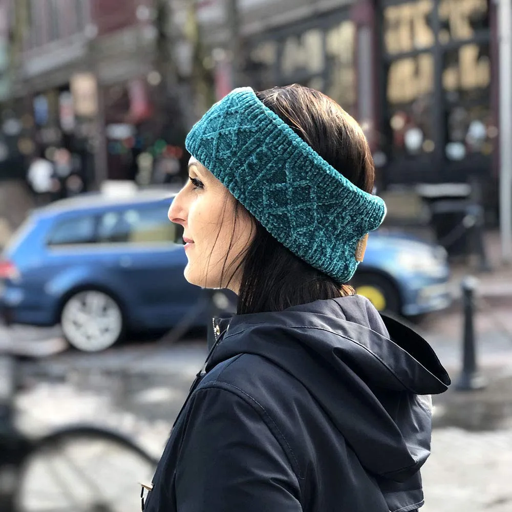 Pudus Winter Headbands for Women - Chenille Cable Knit Ear Warmer Headwrap Headband with Warm Faux Fur Fleece Lining