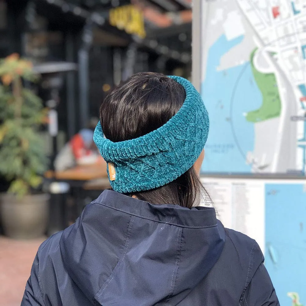 Pudus Winter Headbands for Women - Chenille Cable Knit Ear Warmer Headwrap Headband with Warm Faux Fur Fleece Lining