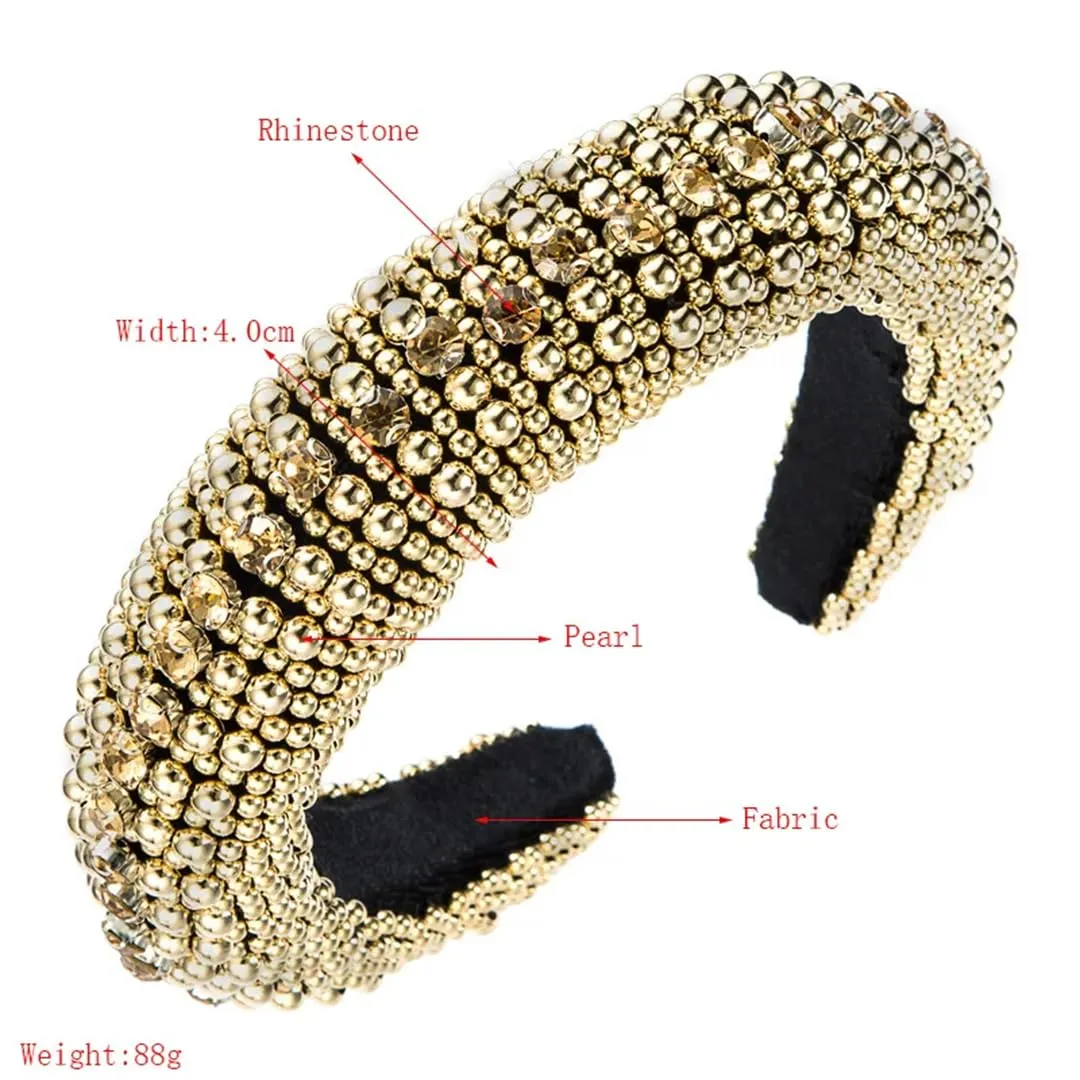 Pulcykp Women Pearl Decoration Hair Band Rhinestone Headband Casual Headwear Hair Accessories Fg135-Silver