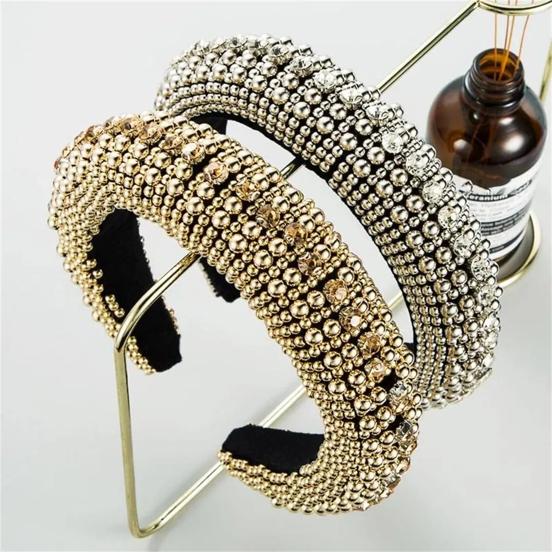 Pulcykp Women Pearl Decoration Hair Band Rhinestone Headband Casual Headwear Hair Accessories Fg135-Silver
