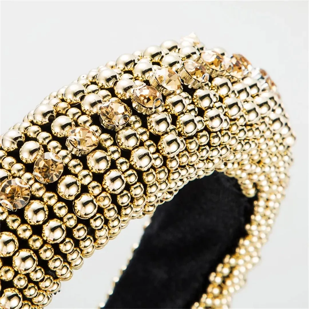 Pulcykp Women Pearl Decoration Hair Band Rhinestone Headband Casual Headwear Hair Accessories Fg145-Gold