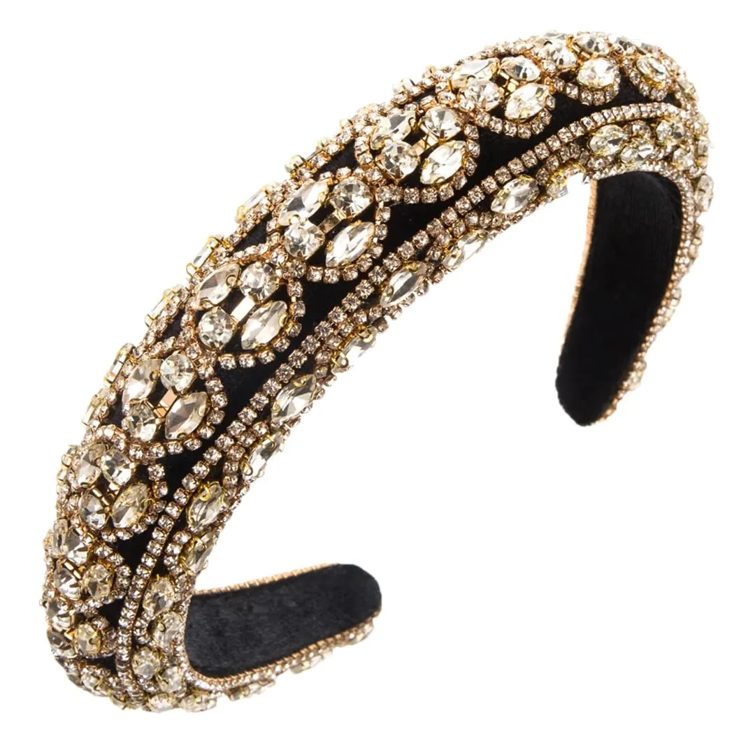 Pulcykp Women Pearl Decoration Hair Band Rhinestone Headband Casual Headwear Hair Accessories Fg145-Gold
