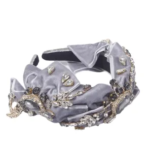 Pulcykp Women Pearl Decoration Headbands Hair Accessories Bowknot Beautiful Hair Hoop Wide Bridal Headband Gray
