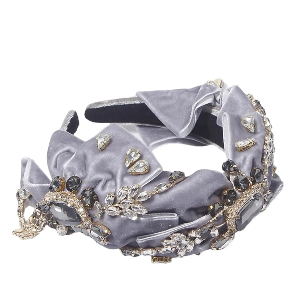 Pulcykp Women Pearl Decoration Headbands Hair Accessories Bowknot Beautiful Hair Hoop Wide Bridal Headband Gray
