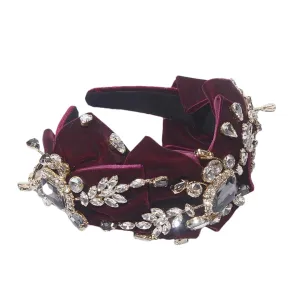 Pulcykp Women Pearl Decoration Headbands Hair Accessories Bowknot Beautiful Hair Hoop Wide Bridal Headband Red