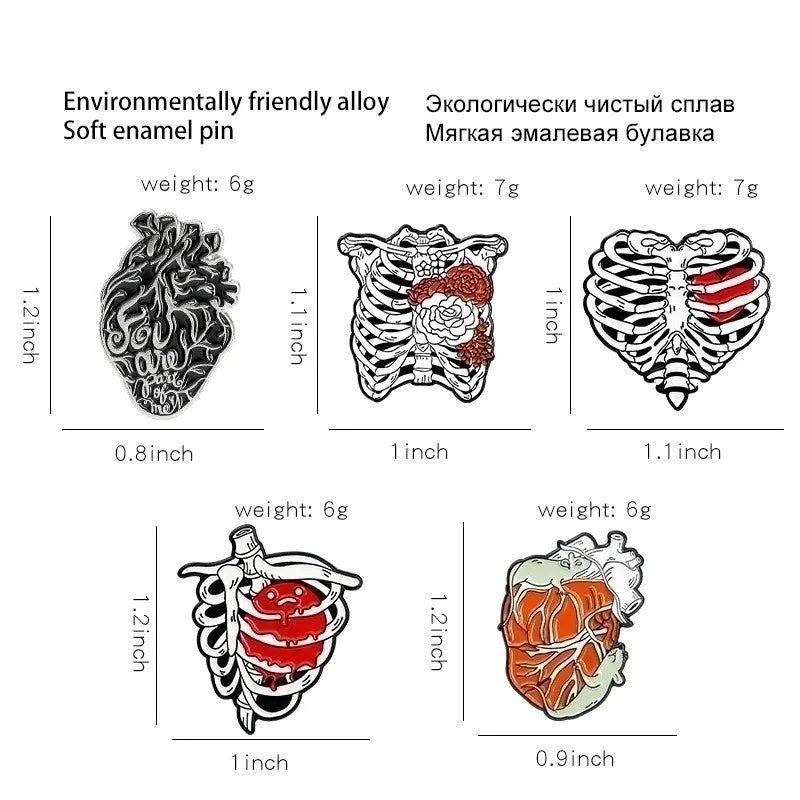 Punk Heart Skeleton Skull Alloy Stamping Stoving Varnish Plating Unisex Brooches