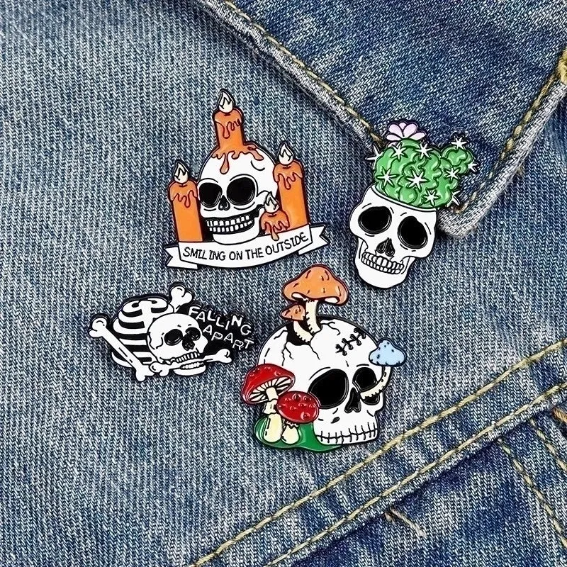 Punk Heart Skeleton Skull Alloy Stamping Stoving Varnish Plating Unisex Brooches