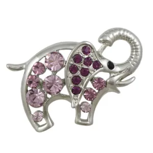Purple Crystal Elephant with Raised Trunk Brooch Pin - PRA536A