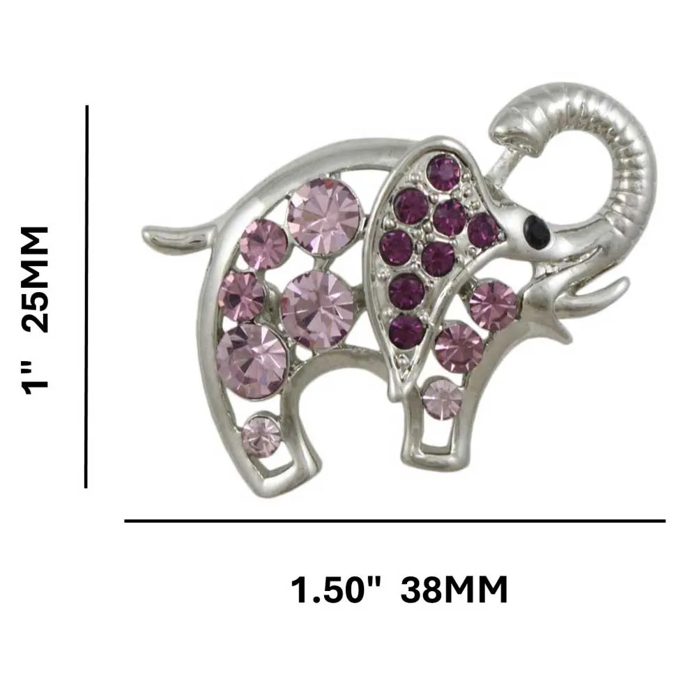 Purple Crystal Elephant with Raised Trunk Brooch Pin - PRA536A