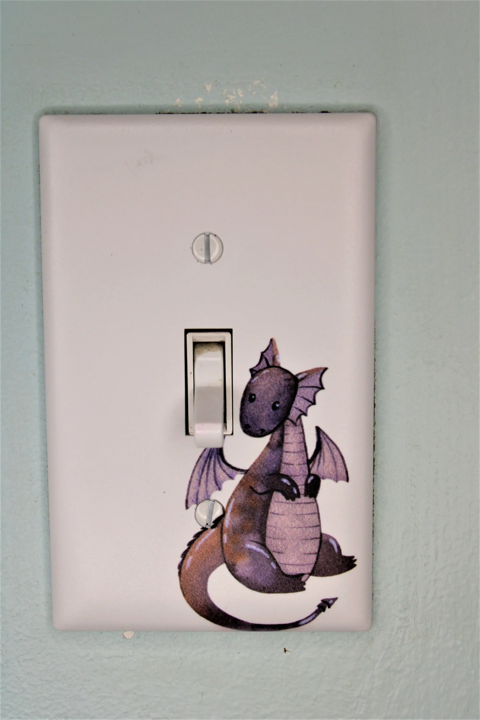 purple dragon cartoon prince princess room decor unique custom printed in color light switch plate cover durable fairy tale theme