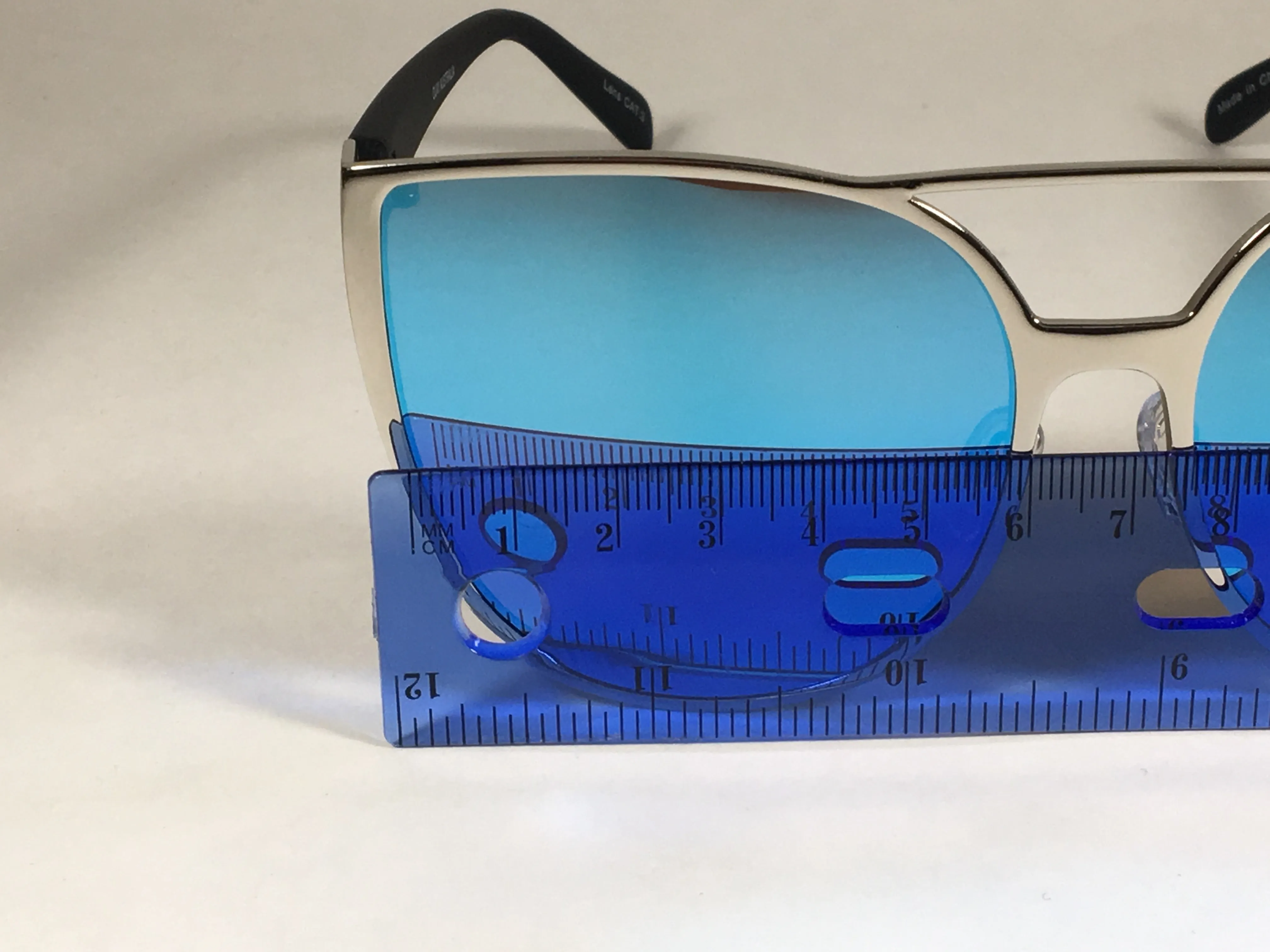 Quay Sorority Princess Sunglasses Large Cat Eye Silver Metal Blue Mirror Lens QW000162 SLV BLUE