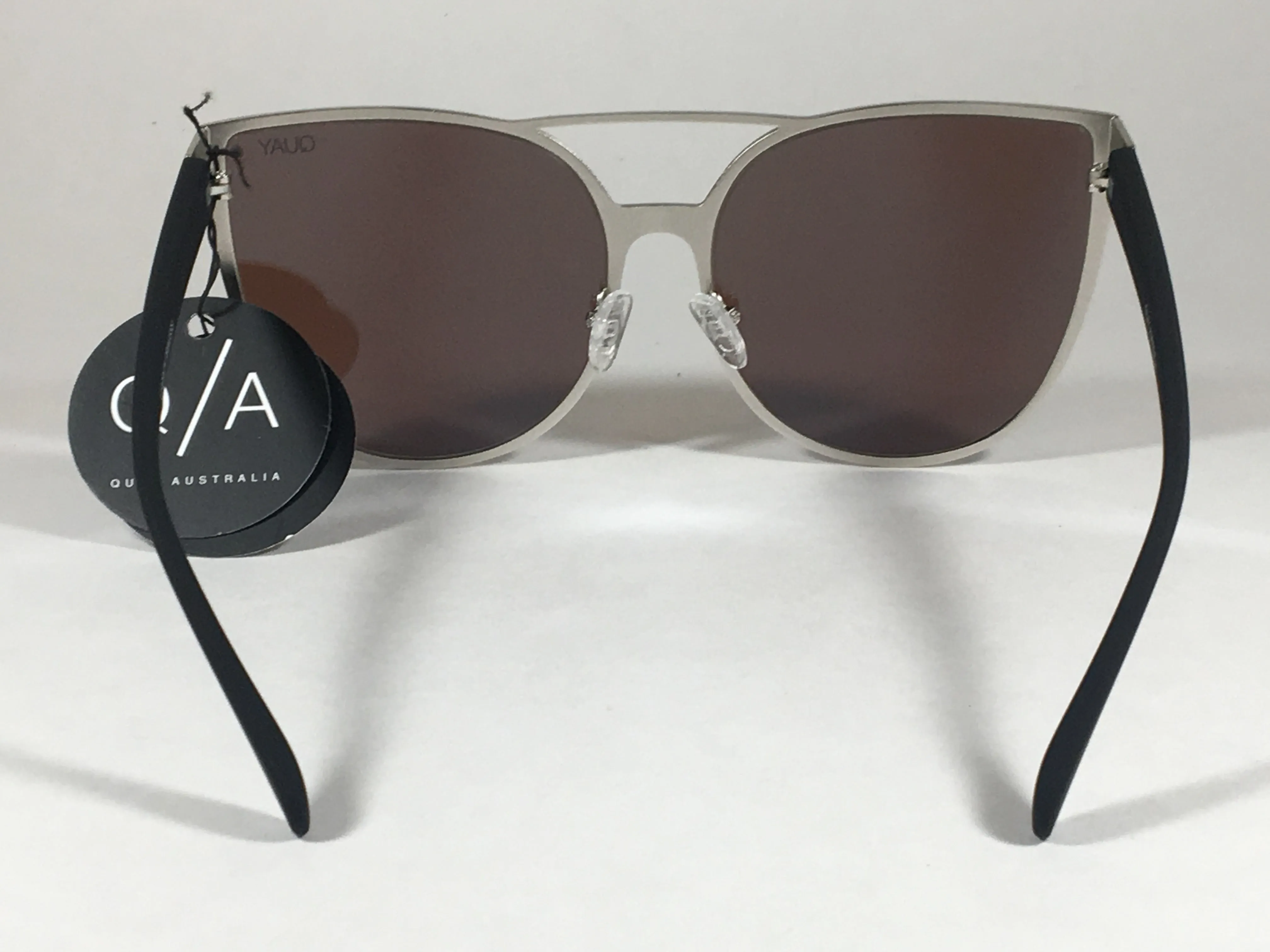 Quay Sorority Princess Sunglasses Large Cat Eye Silver Metal Blue Mirror Lens QW000162 SLV BLUE