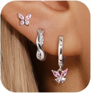 QUINBY Gold Earrings Dangle Set For Women,14k Dainty Earring Stacks Gold,Huggie Dangle Stacked Earrings Pack,Cartilage Earring Sets For Multiple Piercing,Gift For Women Mother'S Day Birthday