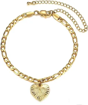 R- Z Heart Alphabet Leg Bracelet For Women Gold Color Stainless Steel Summer Friendship Gifts Letter Initial Anklet (J)