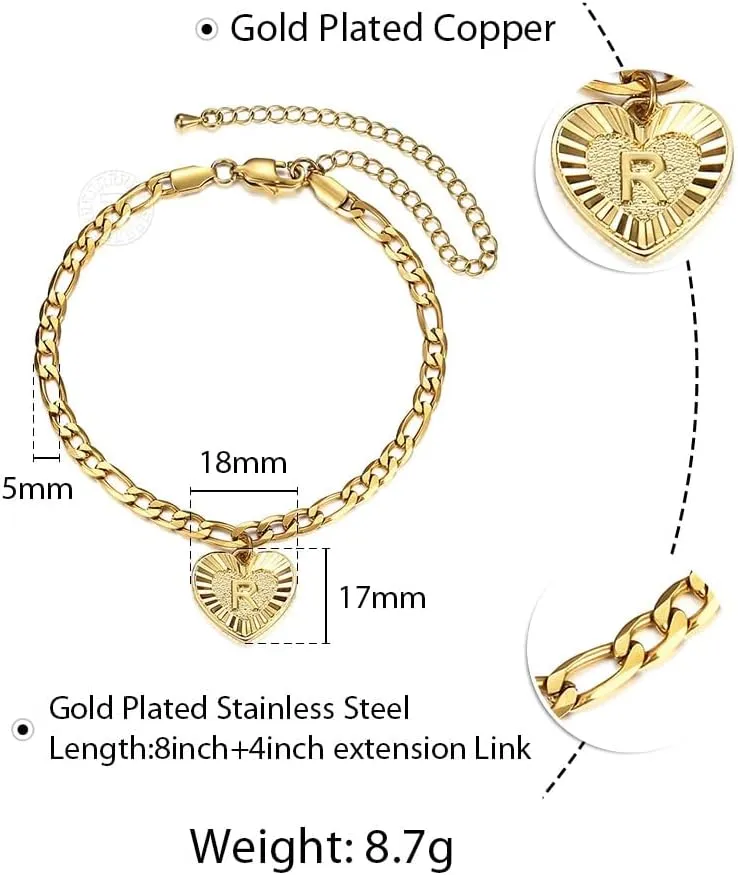 R- Z Heart Alphabet Leg Bracelet For Women Gold Color Stainless Steel Summer Friendship Gifts Letter Initial Anklet (J)