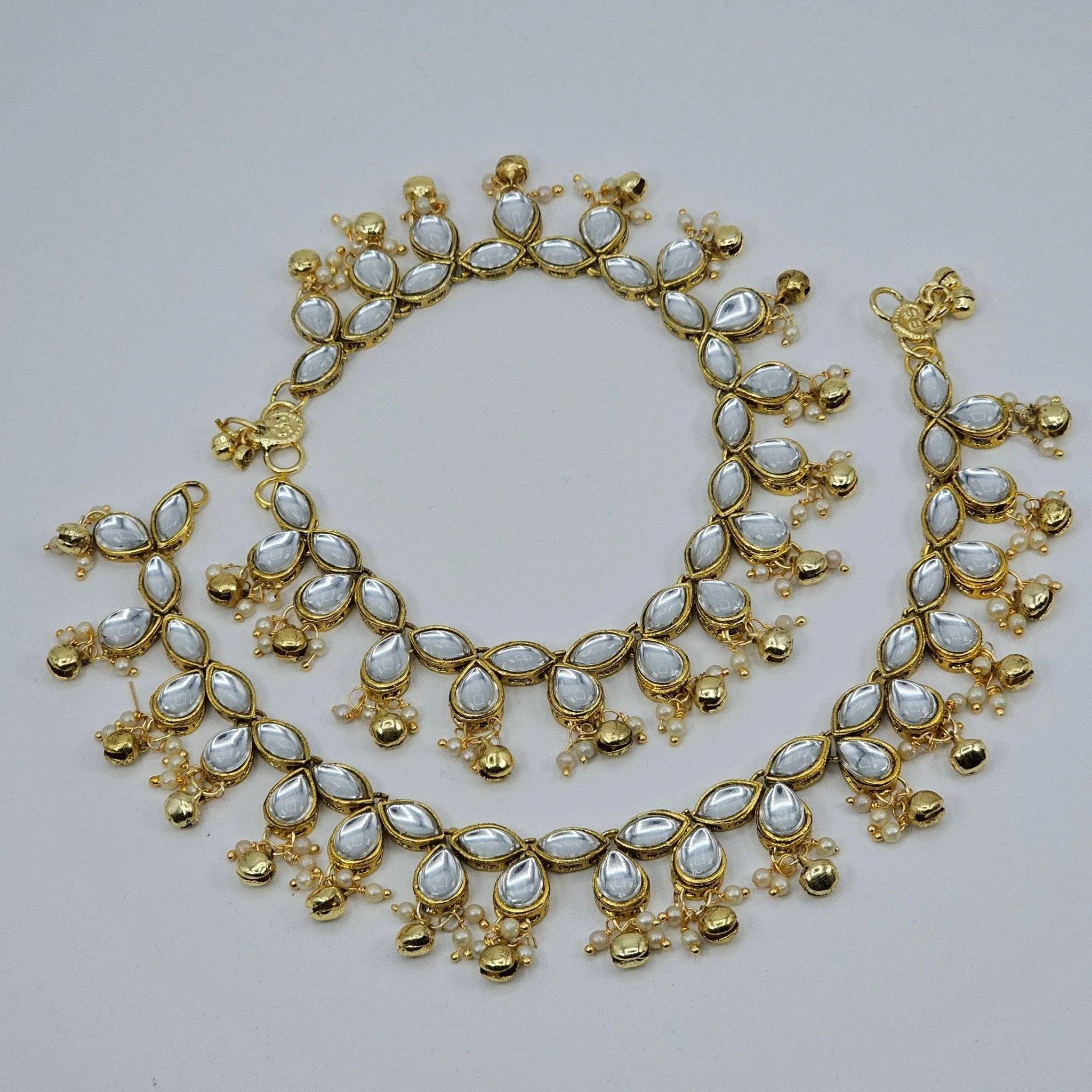 Raina Bridal Kundan Stone Anklets with Bell detailed Payal