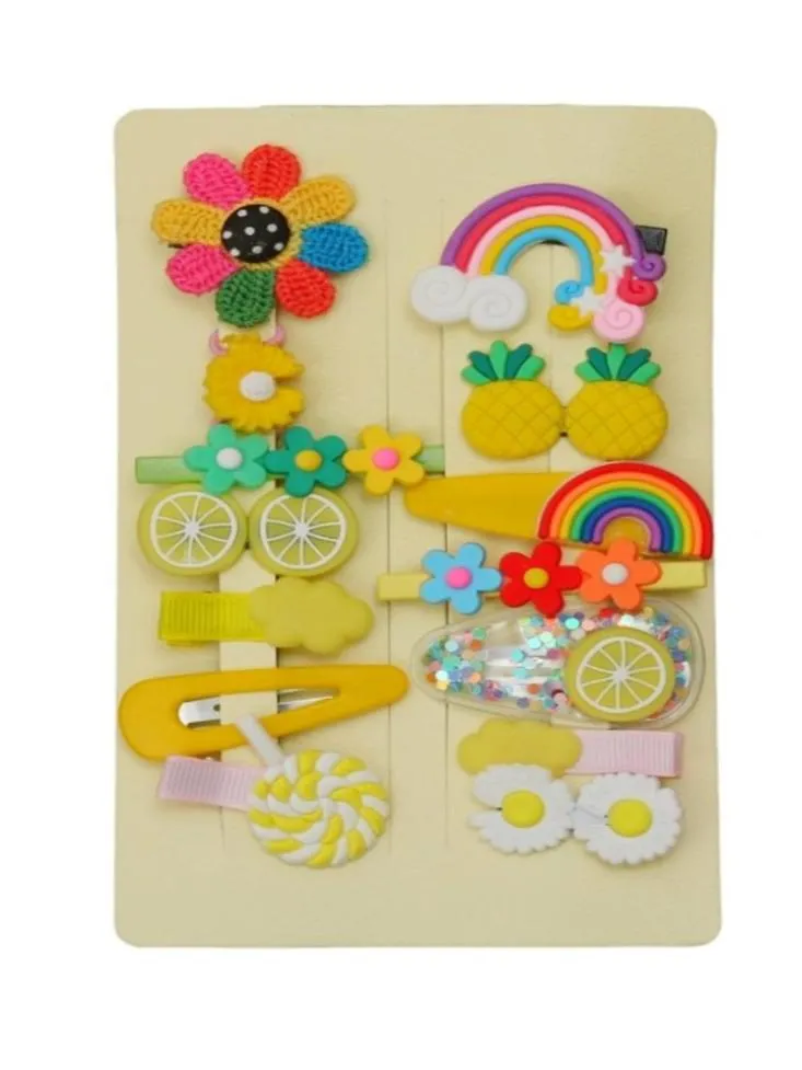 Rainbow, Fruits, Flowers and Heart Clips for Girls - Pack of 2, Pink and Yellow