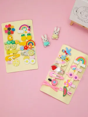 Rainbow, Fruits, Flowers and Heart Clips for Girls - Pack of 2, Pink and Yellow