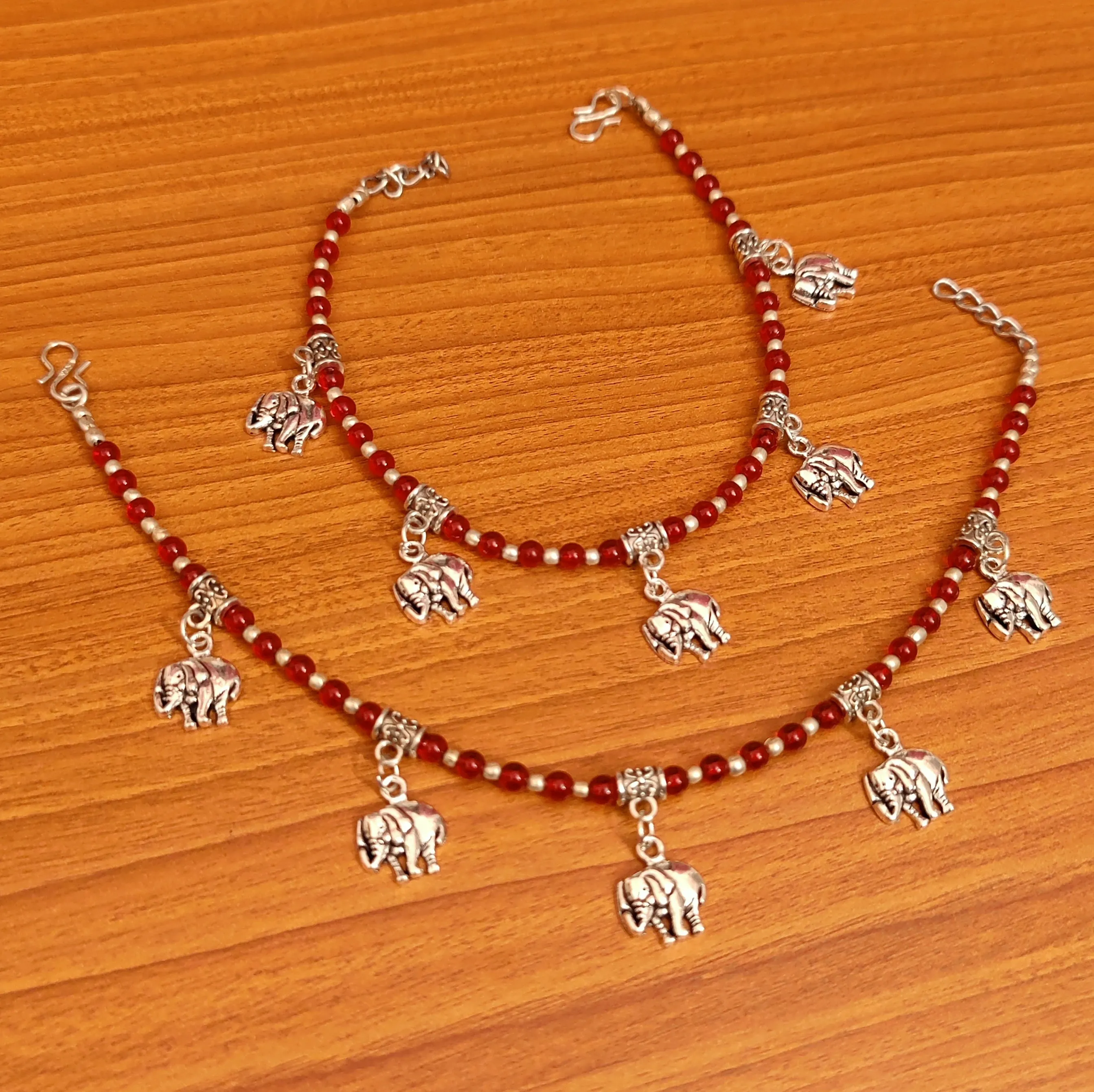 RED & WHITE COLOUR ELEPHANT CHARM ANKLETS