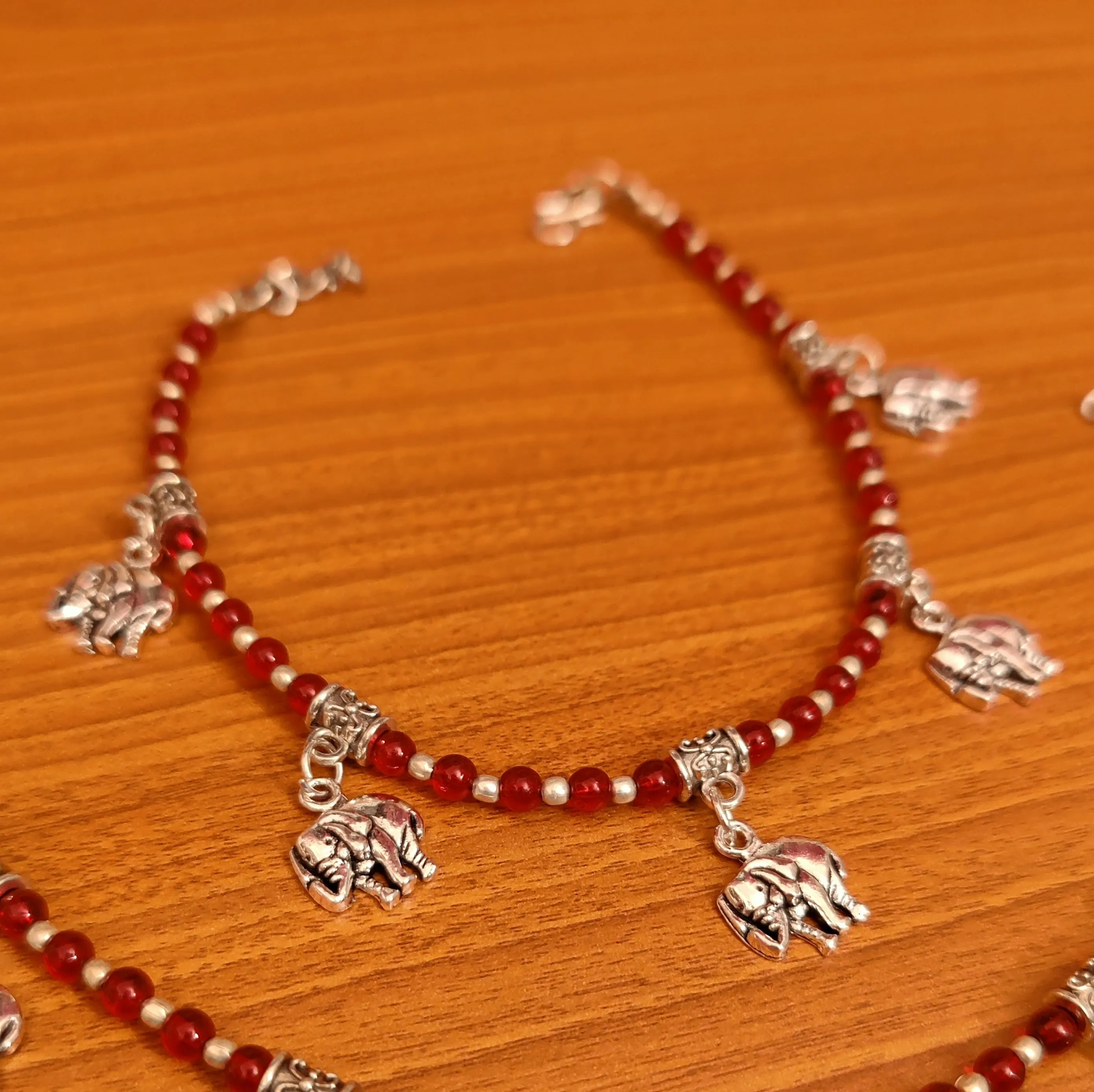 RED & WHITE COLOUR ELEPHANT CHARM ANKLETS