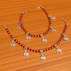 RED & WHITE COLOUR ELEPHANT CHARM ANKLETS