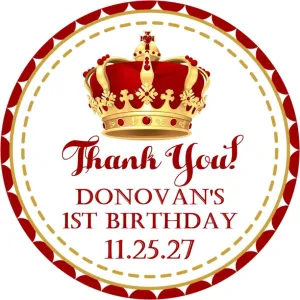 Red And Gold Royal Birthday Party Stickers Or Favor Tags