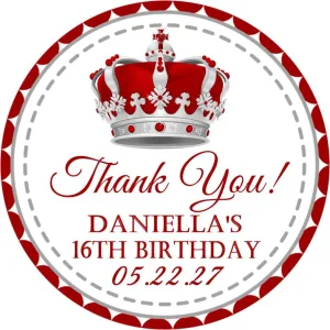 Red And Silver Royal Birthday Party Stickers Or Favor Tags