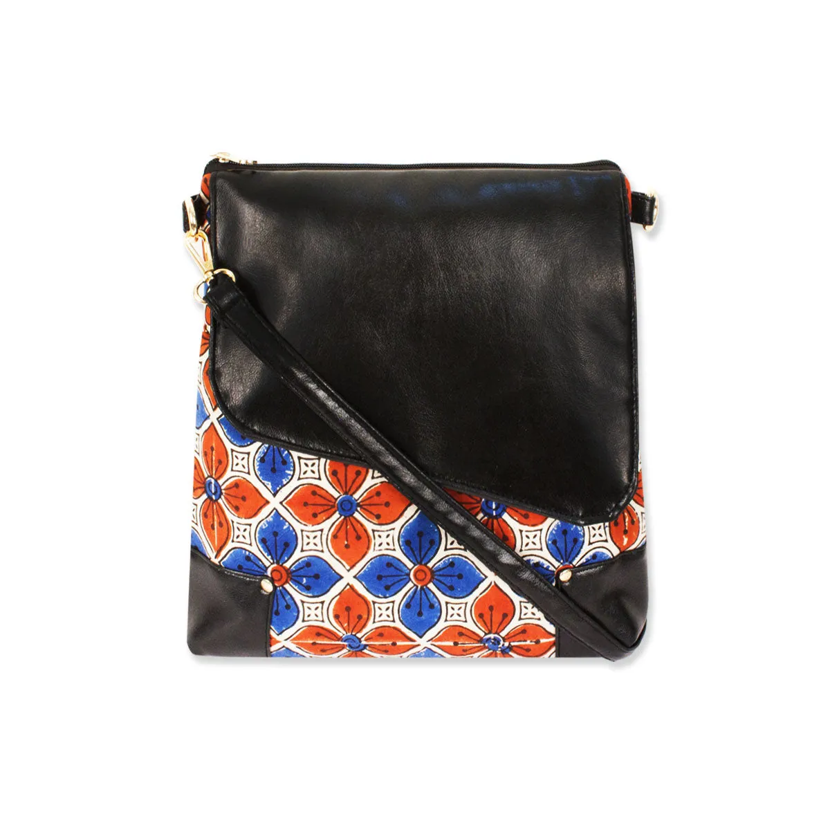 Red Blue Floral Printed Messenger Bag