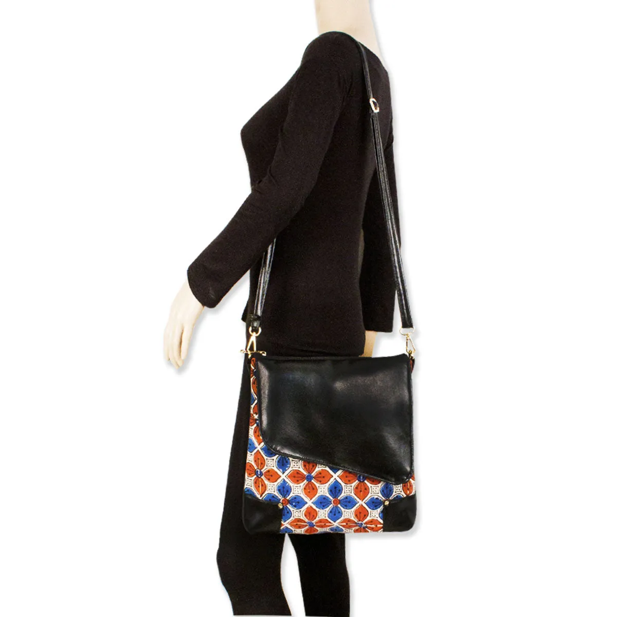 Red Blue Floral Printed Messenger Bag