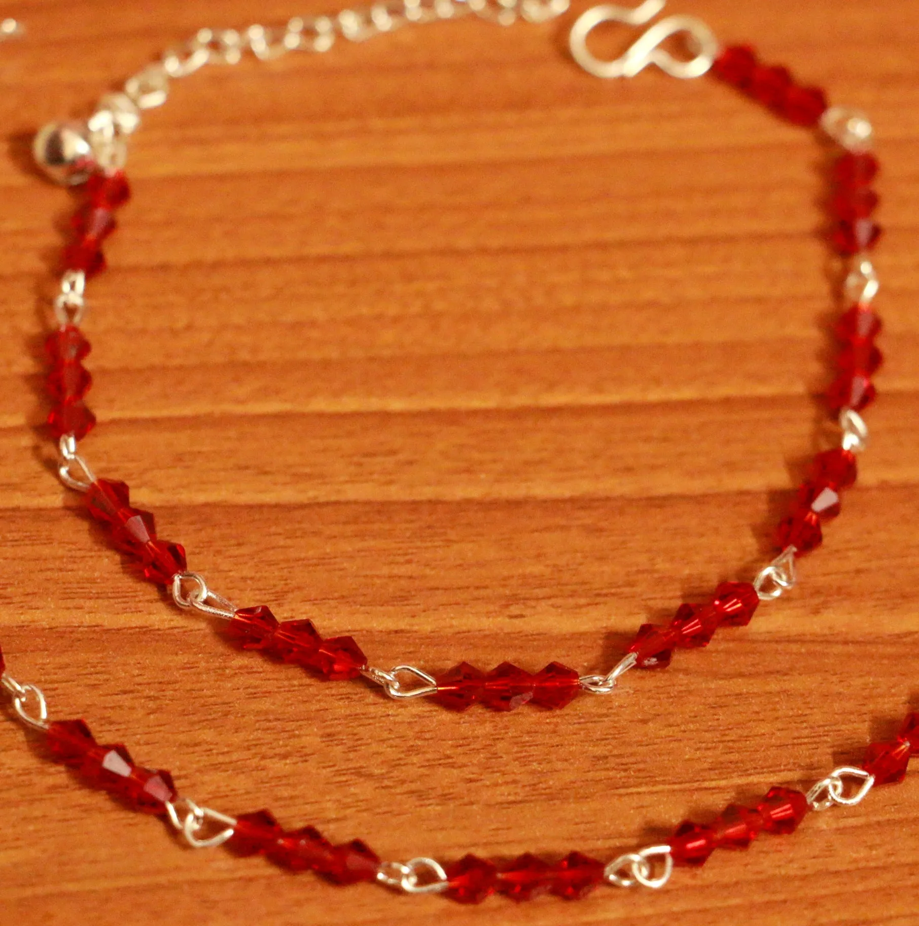 Red Crystal Beaded Silver Plated Anklets
